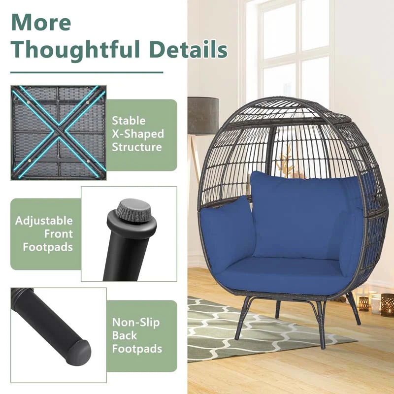 Oversized Wicker Egg Chair With 4 Cushions, 43 x 32.5 x 57 in