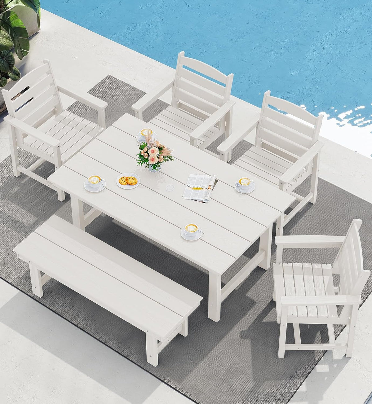 SERWALL 7-Piece HDPE Patio Dining Set, Aruba, 66.9in D x 32.2in W x 29.1in H