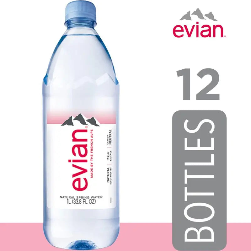 Evian Natural Spring Water 1L Bottles, 12 Pack