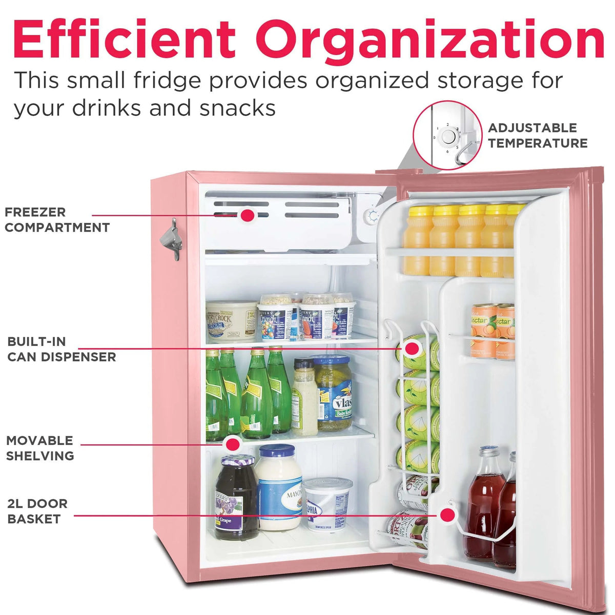 Frigidaire Retro Bar Fridge, 3.2 Cu. Ft., Pink, 65-Watt - EFR376-C-PINK