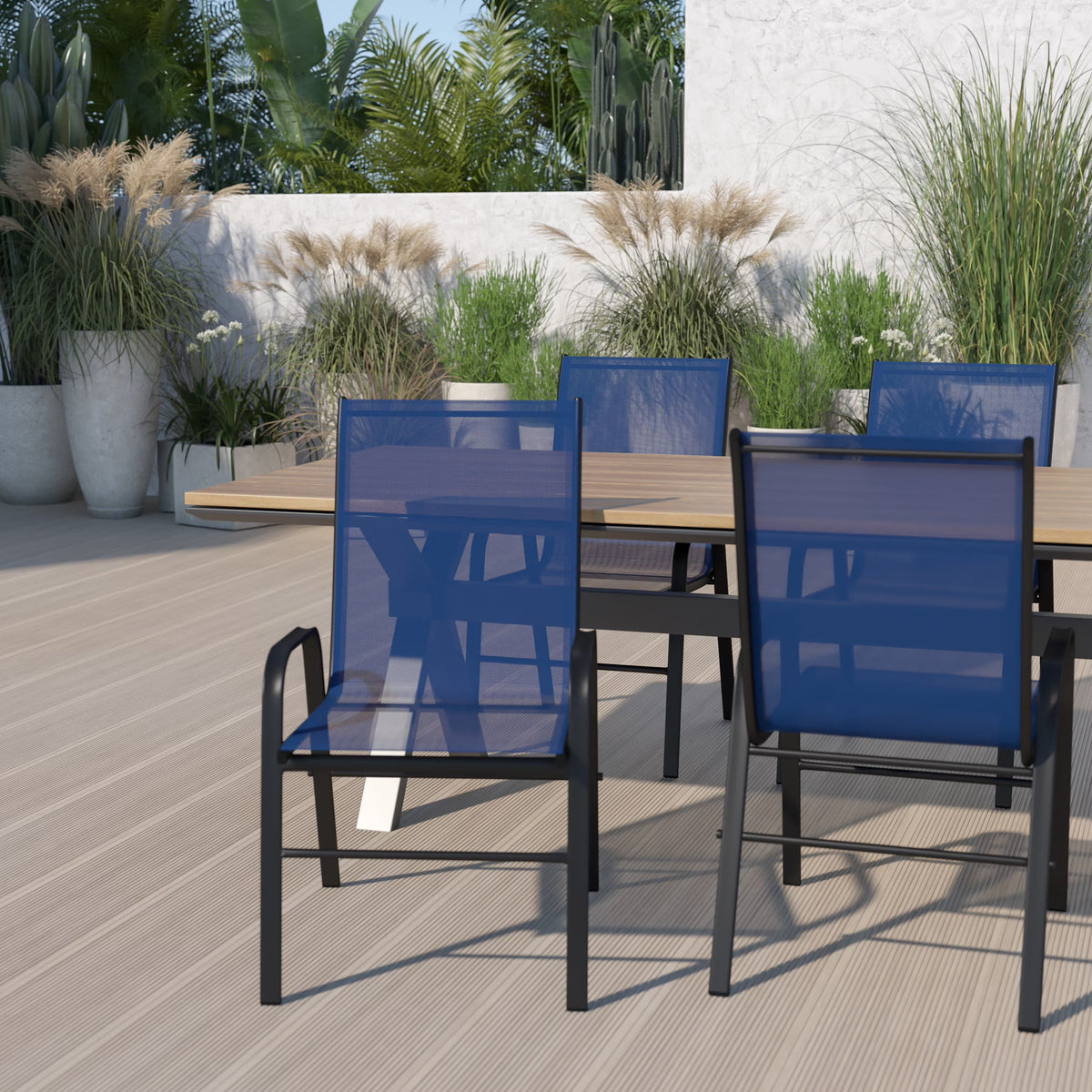 Emma + Oliver Outdoor Stack Chairs, Gray, 4 Pack, 21.25in W x 29in D x 36in H