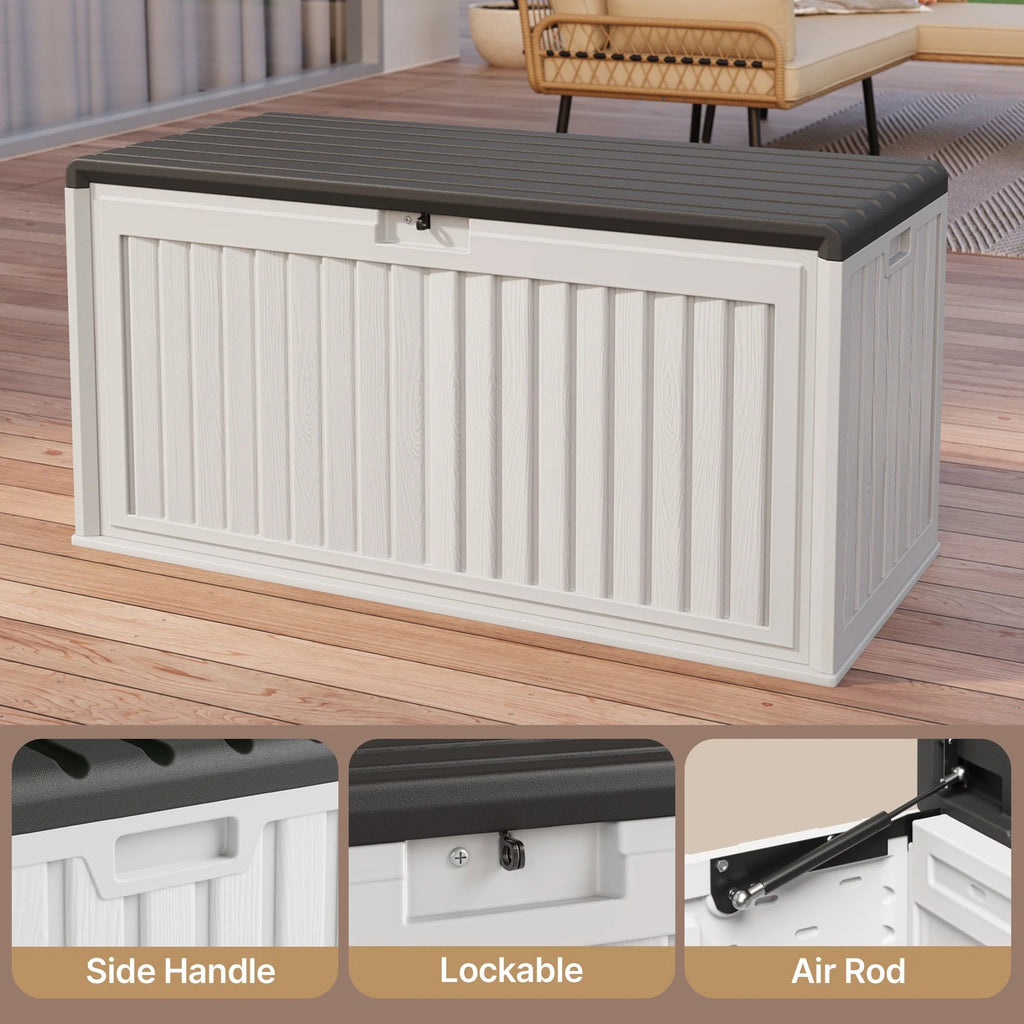 Asofer Resin Deck Box, 100 Gallon, Beige/Brown, 50.4in L x 24.8in W x 25.2in H