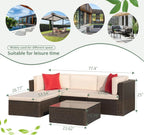 Devoko 5-Piece Outdoor Sectional Patio Sofa Set With Cushions And Glass Table - Beige
