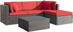 Devoko 5-Piece Outdoor Sectional Patio Sofa Set With Cushions And Glass Table - Beige