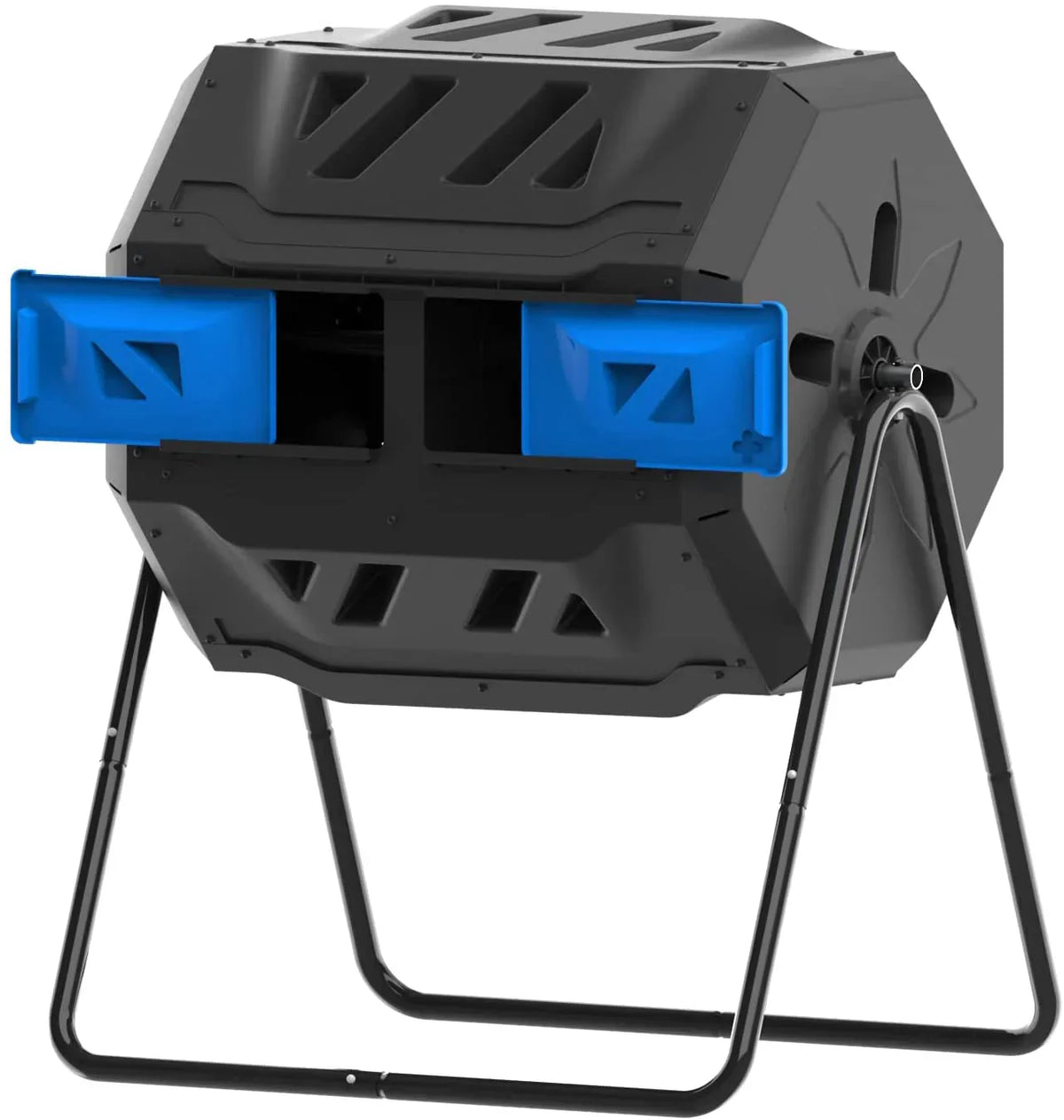 Dual Compartment Compost Tumbler Bin 43 Gallon Blue Door