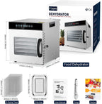 Food Dehydrator, 8 Tiers, 500W Stainless Steel, 30~90C, 24hr Digital Timer