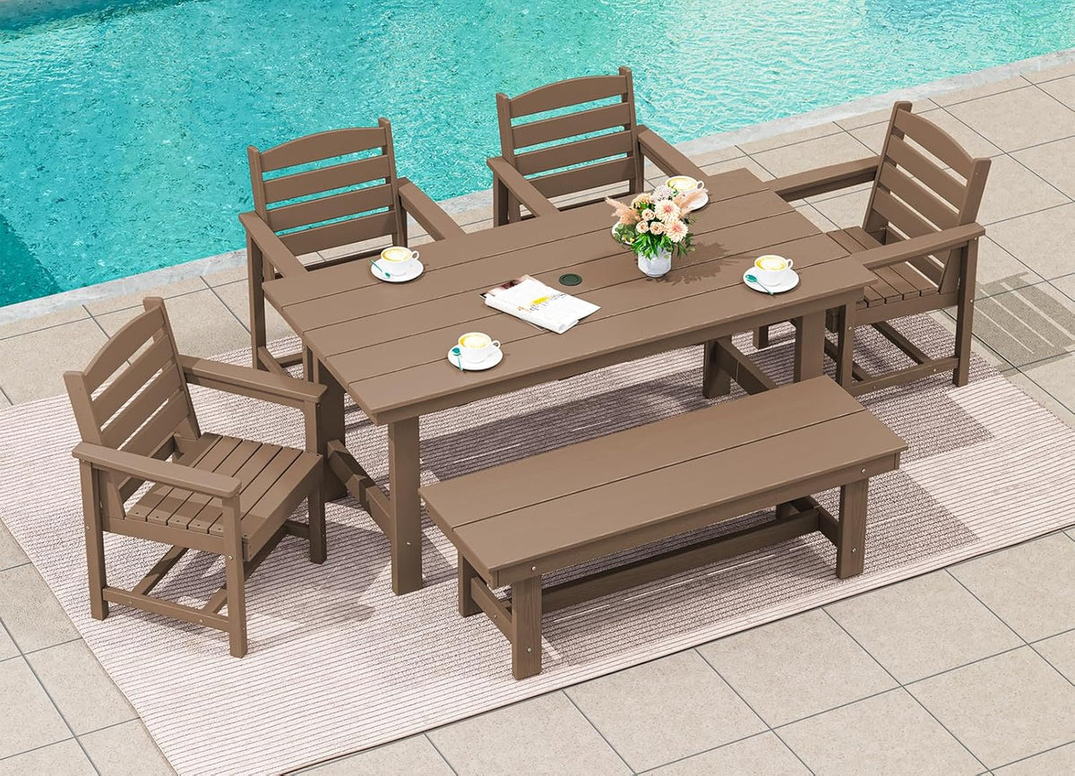 SERWALL 7-Piece HDPE Patio Dining Set, Aruba, 66.9in D x 32.2in W x 29.1in H
