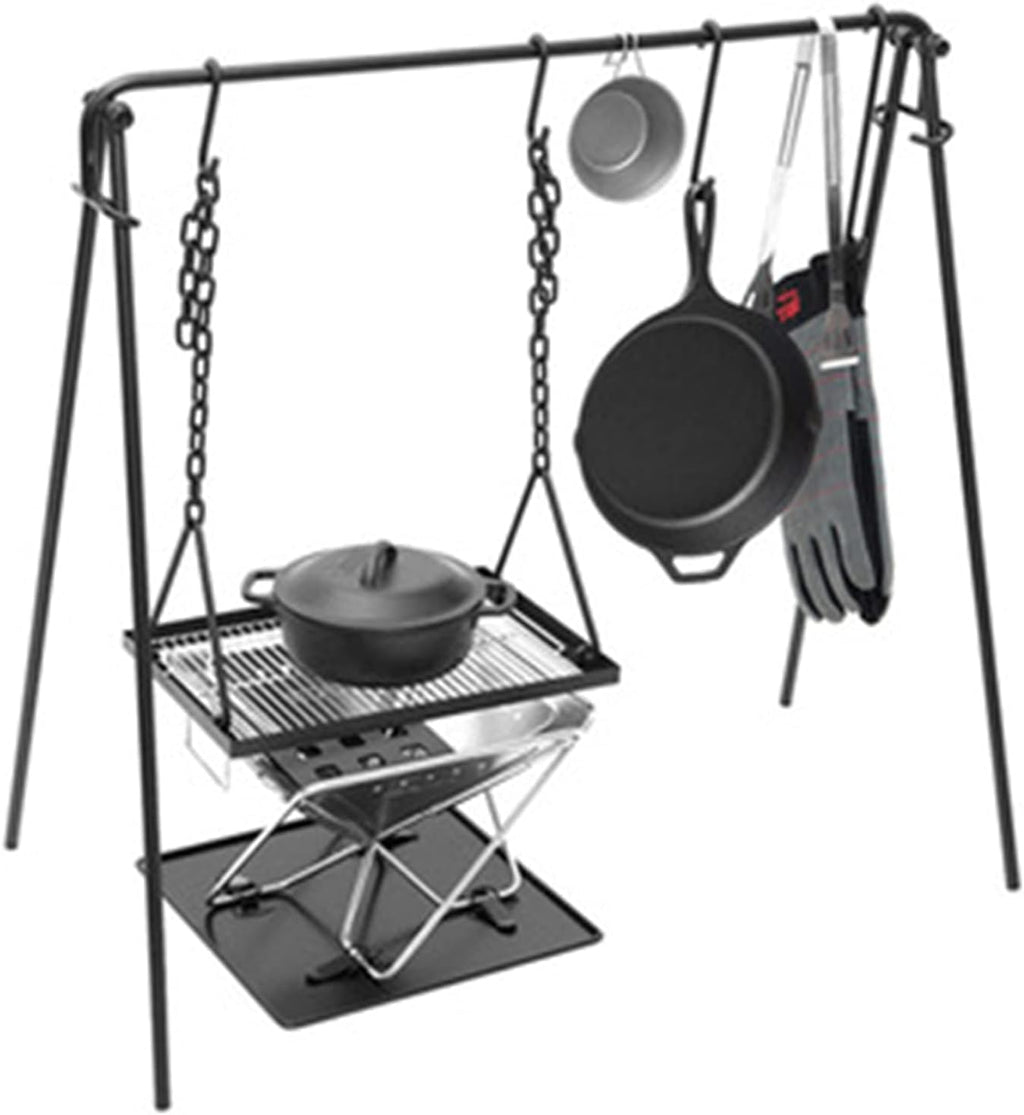 Campfire Cooking Grill Stand With Hooks And Accessories Bag, Black, 90x57x87cm