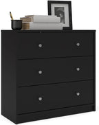 3-Piece Scandinavian Engineered Wood Bedroom Furniture Set With Black 6-Drawer Dresser, 3-Drawer Chest And Nightstand