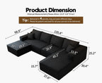 Settab Modular Sectional Sofa, 2 Seater Left-Facing Chaise, Black, 68.9 inch D x 107.5 inch W x 36.3 inch H