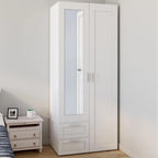 IDMarket VITO 2-Door Wardrobe With 2 Drawers, Mirror And Shelves, White, 80 cm - VITO