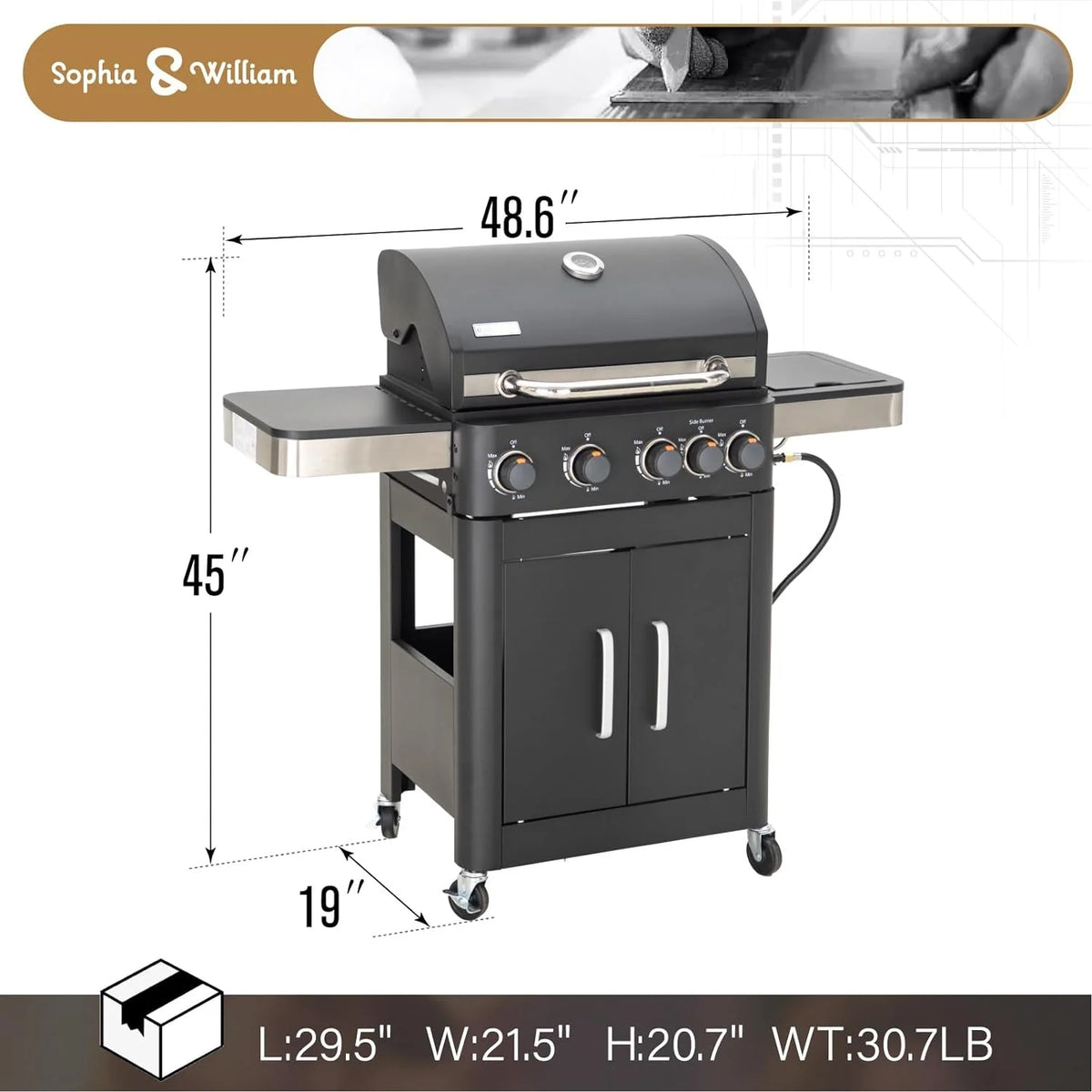 Sophia & William 4-Burner Propane Gas Grill, 542 Sq. In., Silver - E02GR001