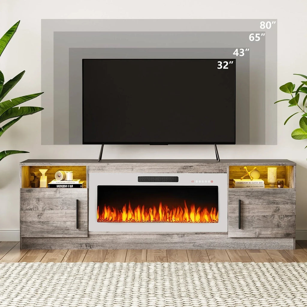 Bossin 70 Fireplace TV Stand With 36 Electric Fireplace For TVs Up To 80 - 16-Color LED Lights