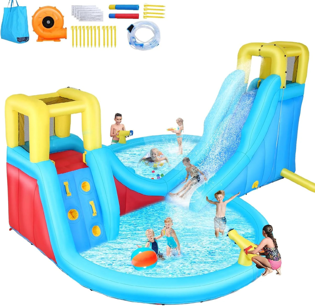 AKEYDIY Inflatable Water Park With Slide, Splash Pool And 450W Blower - AMM005144