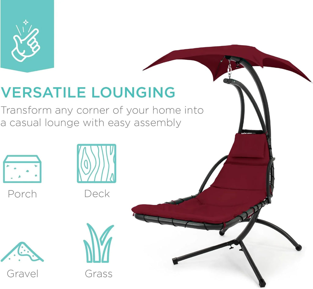 Best Choice Products Outdoor Hanging Steel Chaise Lounge Chair With Canopy, Charcoal Gray - SKY5871