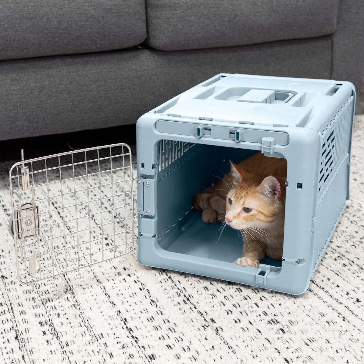 SportPet Designs Plastic Airline Approved Rolling Dog Kennel With Wire Door, XXX-Large, Gray, 48in L x 32in W x 36in H