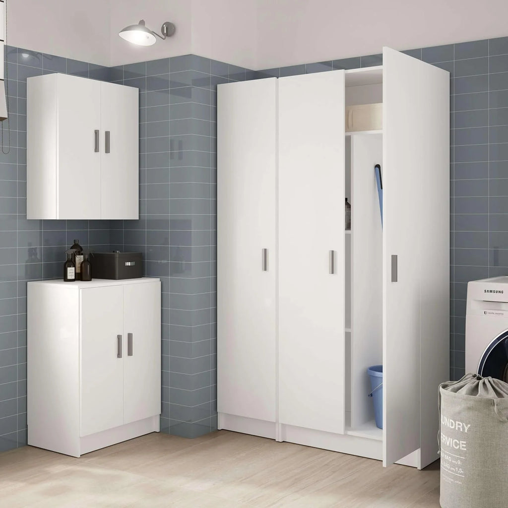 Habitdesign Multi-Purpose Broom Cabinet, 2 Doors, 3 Shelves, 180 x 73 x 37 cm, Matt White