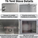 Titanium Alloy Foldable Camping Tent Wood Stove, 2 Kilograms - 2.2-Meter Chimney