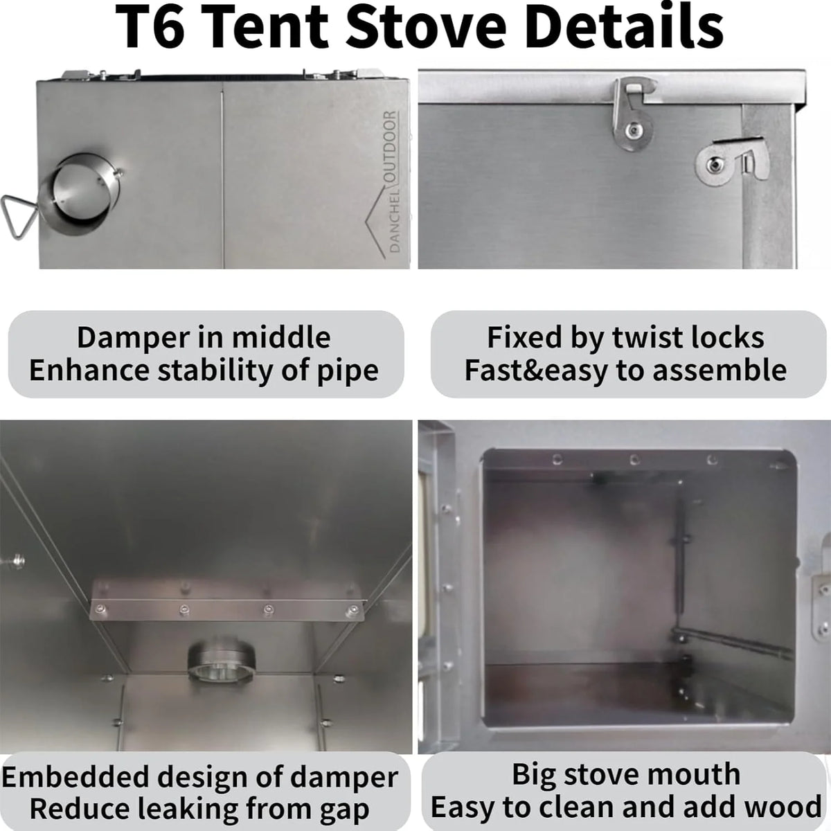Titanium Alloy Foldable Camping Tent Wood Stove, 2 Kilograms - 2.2-Meter Chimney