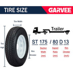 Set Of 2 Trailer Tire And Wheel Assemblies 175-80 5 Lug 6PR White Spoke Load Range C