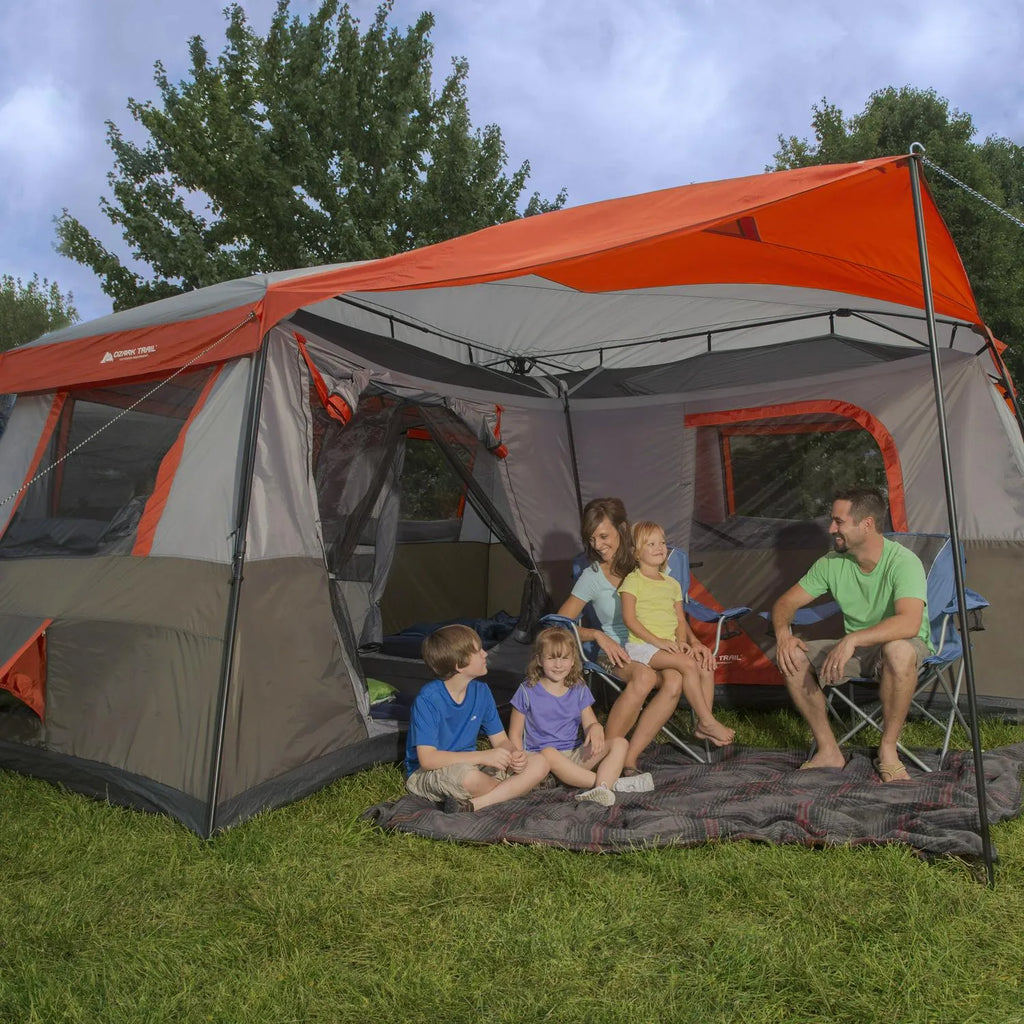 Ozark Trail Instant Cabin Tent, Sleeps 12, 3 Rooms, Brown/Red, 16 in x 16 in - WMT-161682B