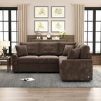 82.6 in L-Shaped Corded Velveteen Sectional Sleeper Sofa, Brown, USB Ports And Power Sockets - 82.6 in W x 82.6 in D x 33 in H