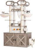 Habori Cat Tower With Litter Box Storage And Feeding Station, 32.3 x 20.1 x 76.8 Inch