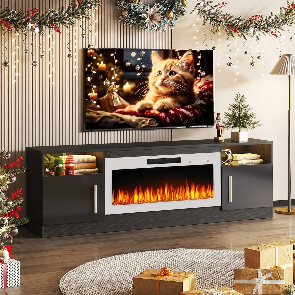 Bossin 70 Fireplace TV Stand With 36 Electric Fireplace For TVs Up To 80 - 16-Color LED Lights