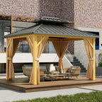 10X13 FT Outdoor Galvanised Steel Hardtop Gazebo With Netting And Sunshade Curtains, Khaki