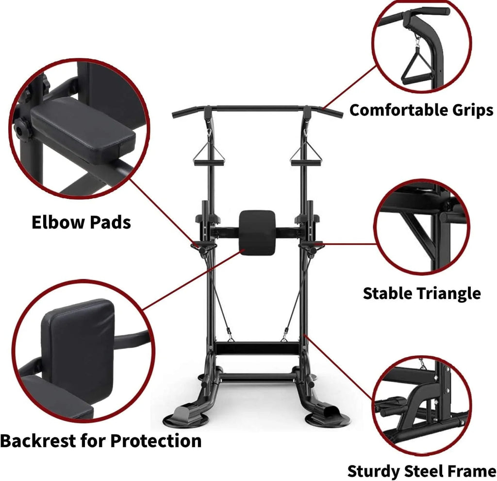 Tappio Power Tower Dip Bar Station Pull Up Bar Stand With Backrest, 400lb Capacity