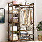 Rotating Bamboo Coat Rack With Storage Shelves And Compartments
