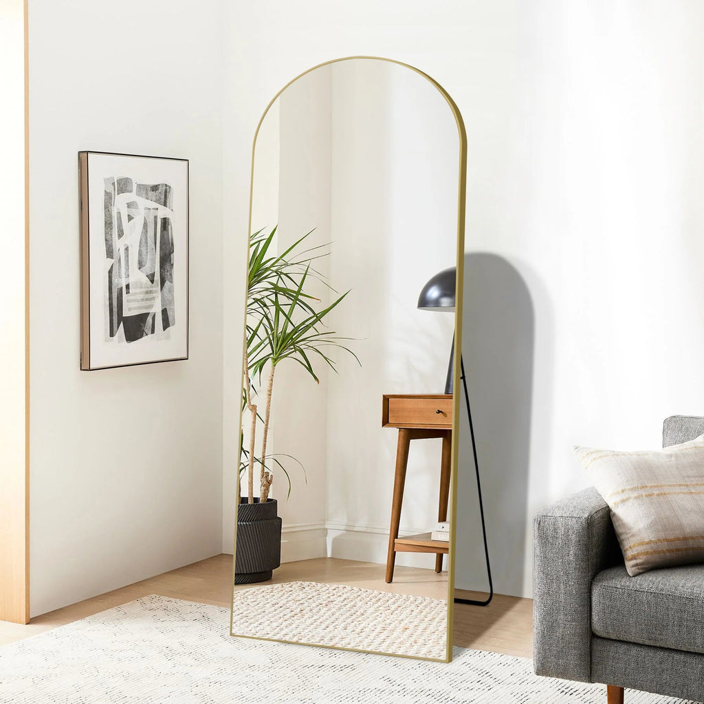 Full-Length Floor Mirror 64x21, Aluminum Alloy Frame With Stand And Wall Mount Option