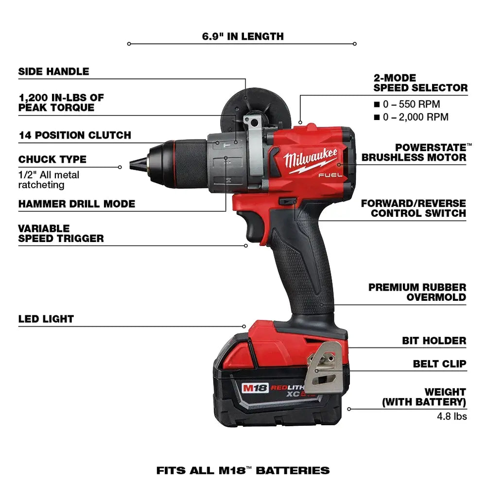 Milwaukee M18 Fuel 18V Lithium-Ion Brushless Cordless 7-Tool Combo Kit 5.0 Ah - 2998-27