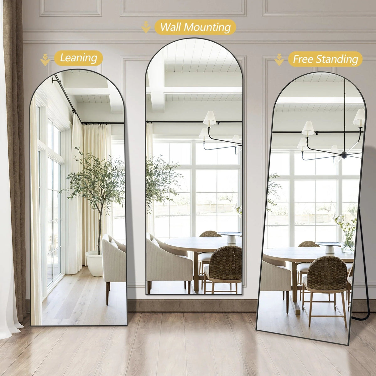 Full-Length Floor Mirror 64x21, Aluminum Alloy Frame With Stand And Wall Mount Option