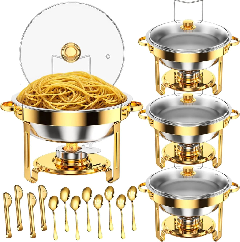 EffiQ-Rate Stainless Steel Chafing Dishes, 4 Pack, 9 QT, Silver And Gold - 7 Pans