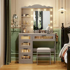 Makeup Vanity With 3 Lighting Colors, 2 Shelves And 5 Drawers - 57.2 H x 37.4 W x 15.7 D