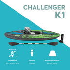 Intex Challenger K1 1-Person Inflatable Fishing Kayak Set, 108 x 30 x 13 Inches, 220-Pound Capacity