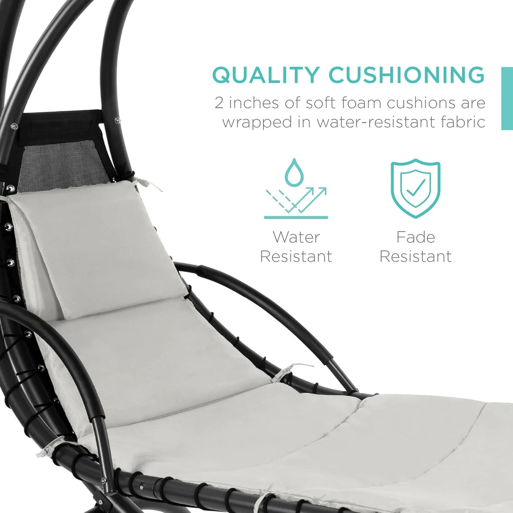 Best Choice Products Outdoor Hanging Steel Chaise Lounge Chair With Canopy, Charcoal Gray - SKY5871
