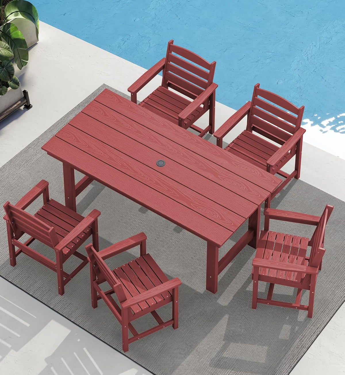 SERWALL 7-Piece HDPE Patio Dining Set, Aruba, 66.9in D x 32.2in W x 29.1in H