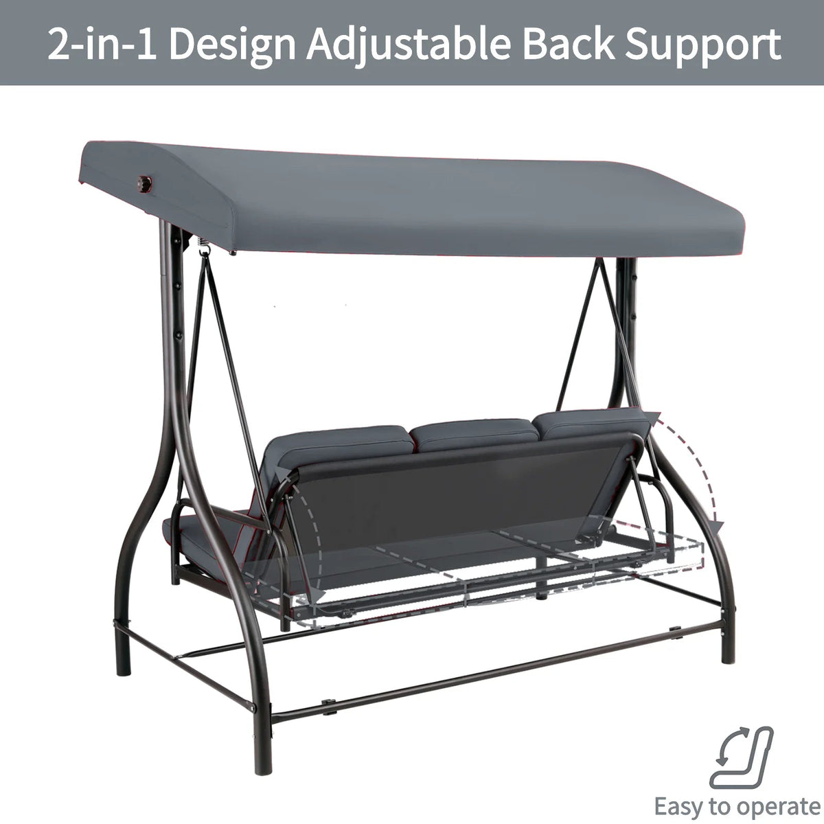 Arlopu 3-Person Outdoor Convertible Porch Swing Glider With Canopy