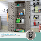 72-Inch Platinum Resin Storage Cabinet With Double-Wall Construction And 3 Metal-Reinforced Shelves