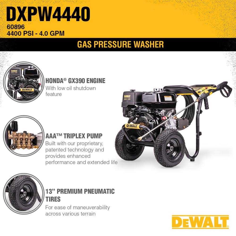 DEWALT 4400 PSI 4.0 GPM Cold Water Gas Pressure Washer With Honda GX390 Engine, 49-State - DXPW4440
