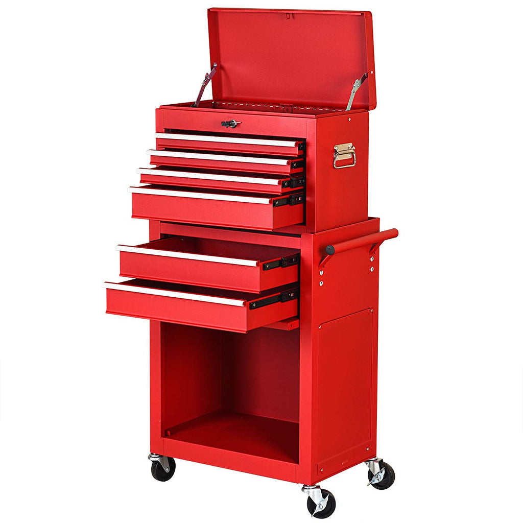 2-Piece 6-Drawer Rolling Tool Chest Toolbox Set
