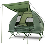 5-in-1 2-Person Portable Camping Tent Cot With Air Mattress, Sleeping Bags And Sunshade - Green & Blue