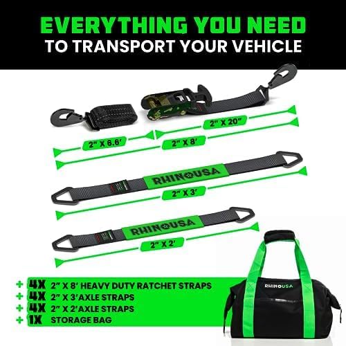 Rhino USA Car Tie-Down Straps With J Hooks, 4-Pack, 2 Inch x 8 Feet, Black - HDKIT-P 2IN-HDKIT