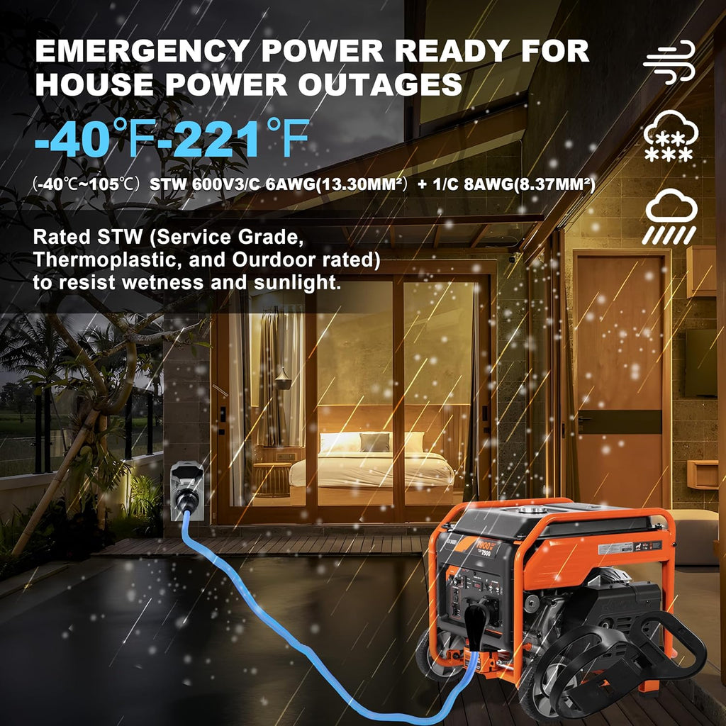 50 Amp Generator Cord And Pre-Drilled Power Inlet Box, 50FT, 125/250V - PB50
