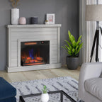 Shiplap Wall-Mounted Electric Fireplace Mantel, 52 inch, 28 Inch Insert, 3D Flame Effect
