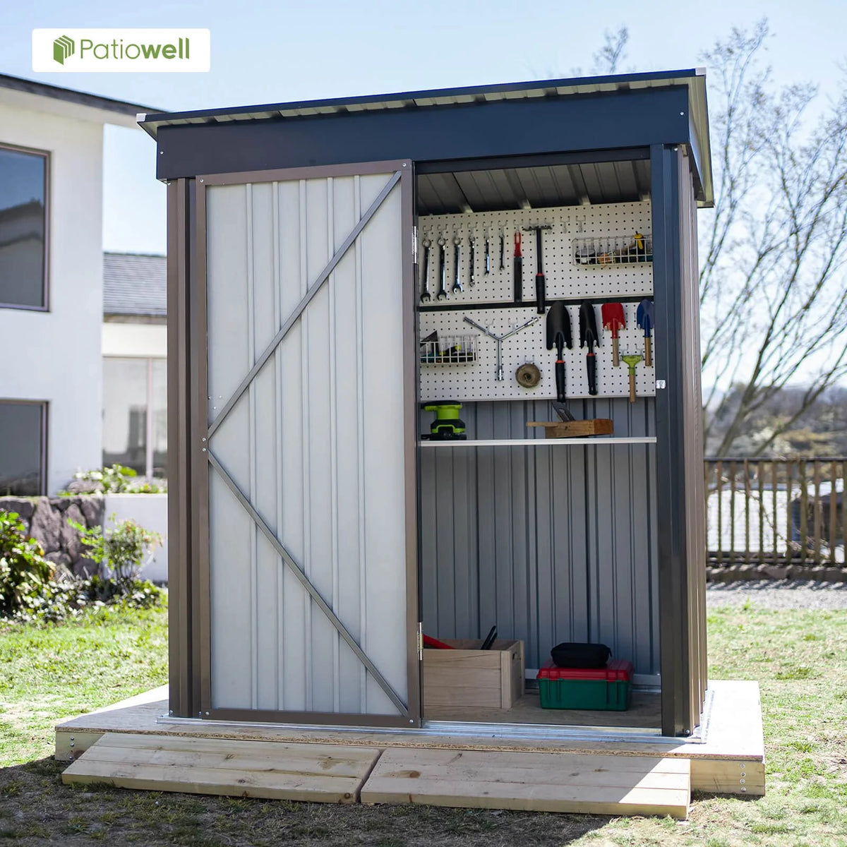 Patiowell Outdoor Storage Shed 5x3 FT Galvanized Steel Coffee Brown
