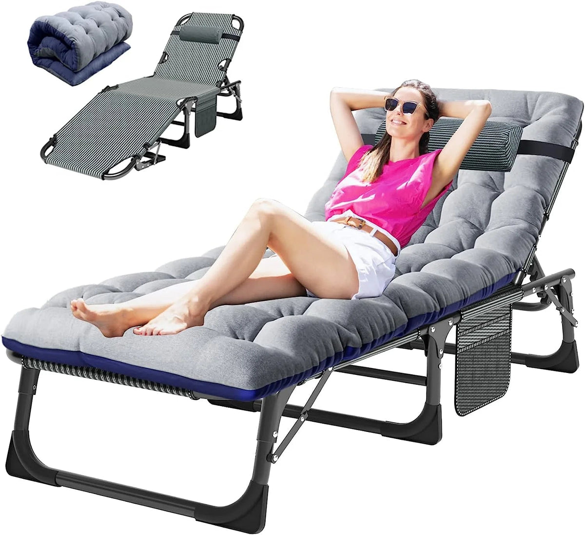 Slsy 5-Position Adjustable Folding Lounge Chair And Cot - 75.2" x 25.6" x 11.8"