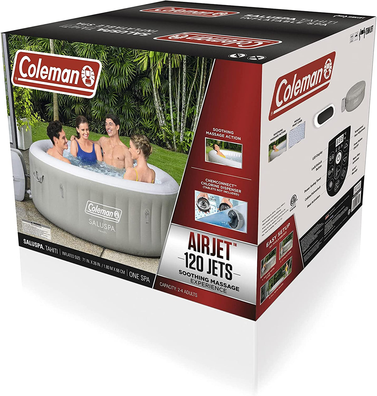 Coleman SaluSpa Tahiti Inflatable Hot Tub Spa, 2-4 Person AirJet Spa - Tahiti